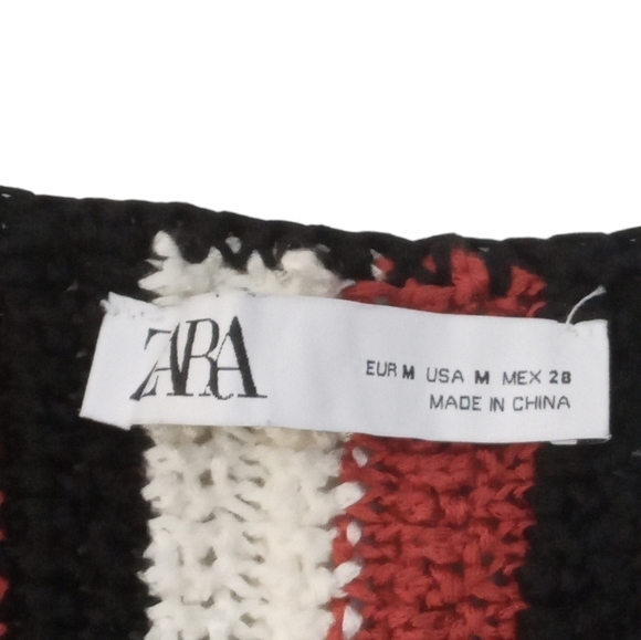 Zara Limited Edition Rust White Black Crocheted Ruffles Trim Striped Jum… - Picture 7 of 9